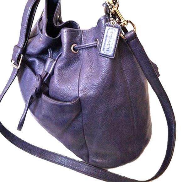 COACH AVERY PURPLE PEBBLE LEATHER DRAWSTRING BAG #27003 EUC - Picture 2 of 6